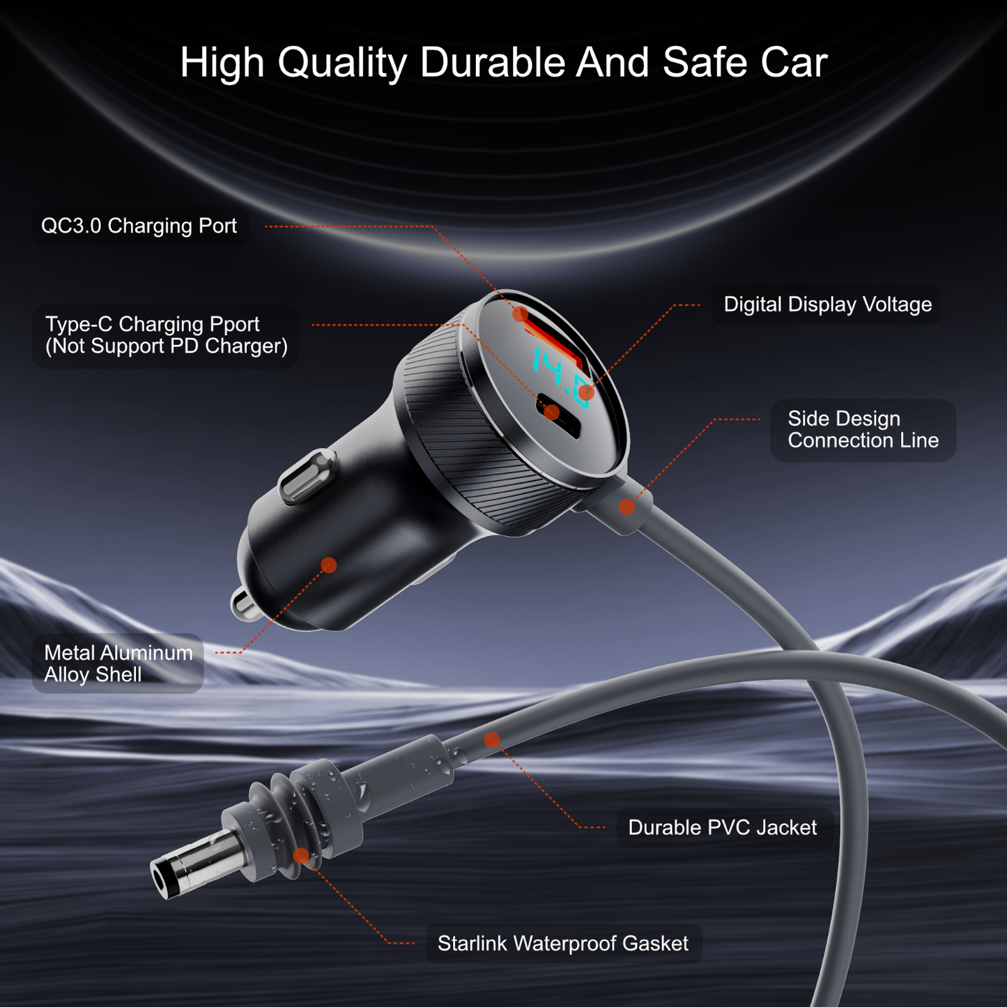 Starlink Mini DC Power Cable | 3M/10FT Waterproof 12V-24V DC Car Charger | 18 AWG Cigarette Lighter Adapter for Starlink Mini | Digital Display Power Cable