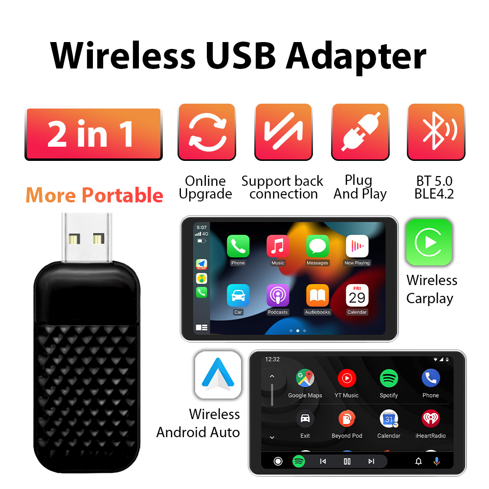 2 in 1 Wireless CarPlay & Android Auto Adapter Plug & Play 	Converts Wired to Wireless for Factory Wired Cars from 2016+