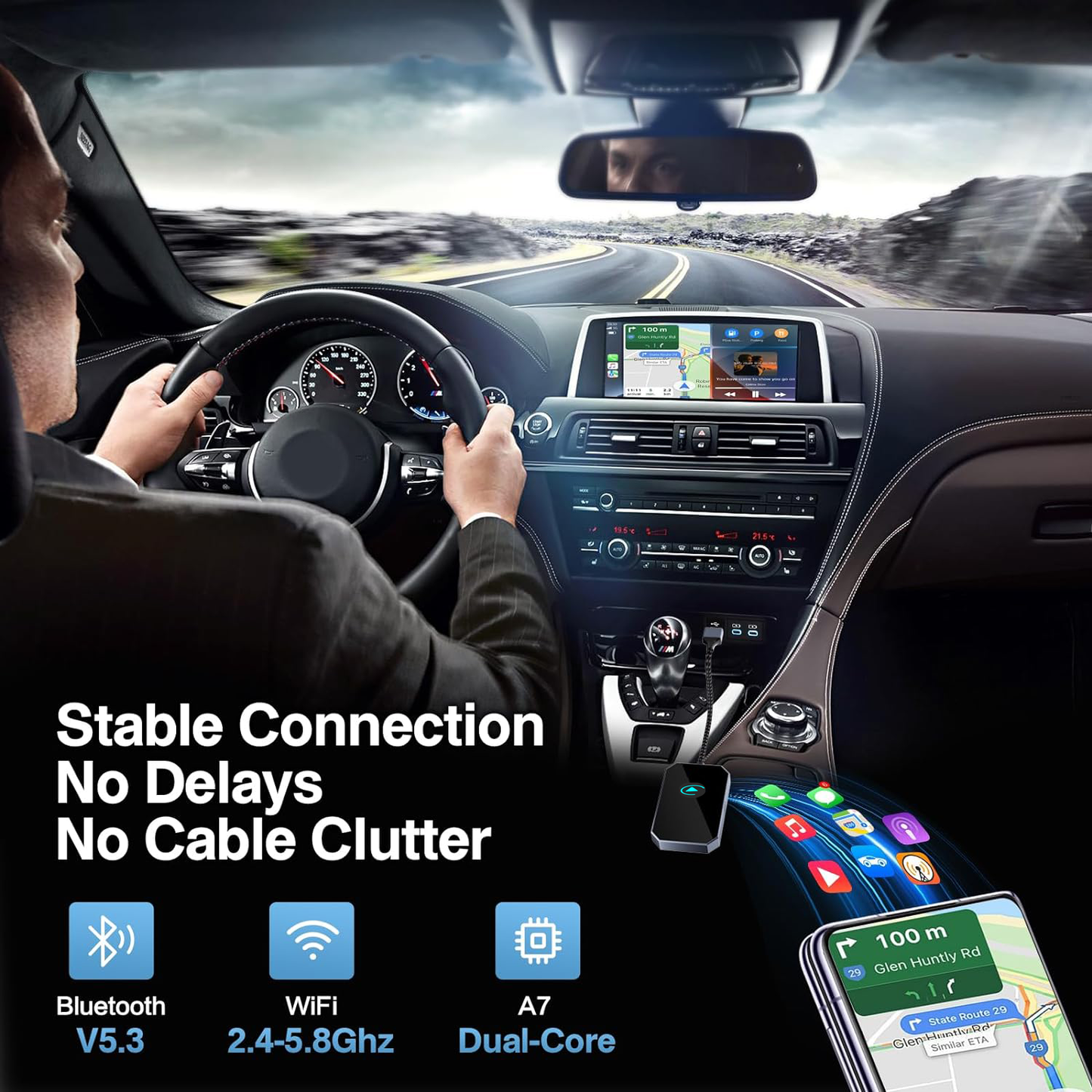 Android Auto Wireless Adapter for OEM Factory Wired Android Auto Car for Android 11+ & Cars from 2015