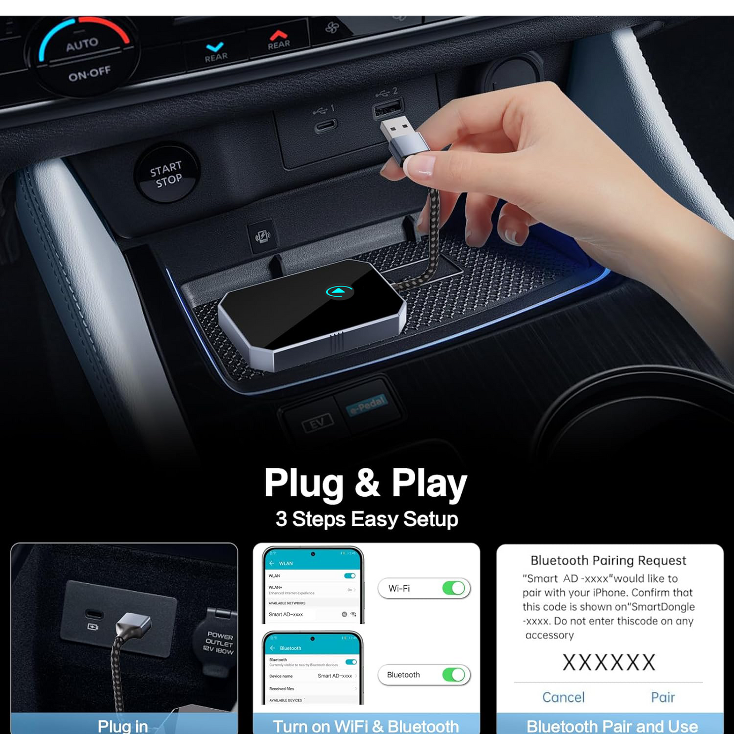 Android Auto Wireless Adapter for OEM Factory Wired Android Auto Car for Android 11+ & Cars from 2015