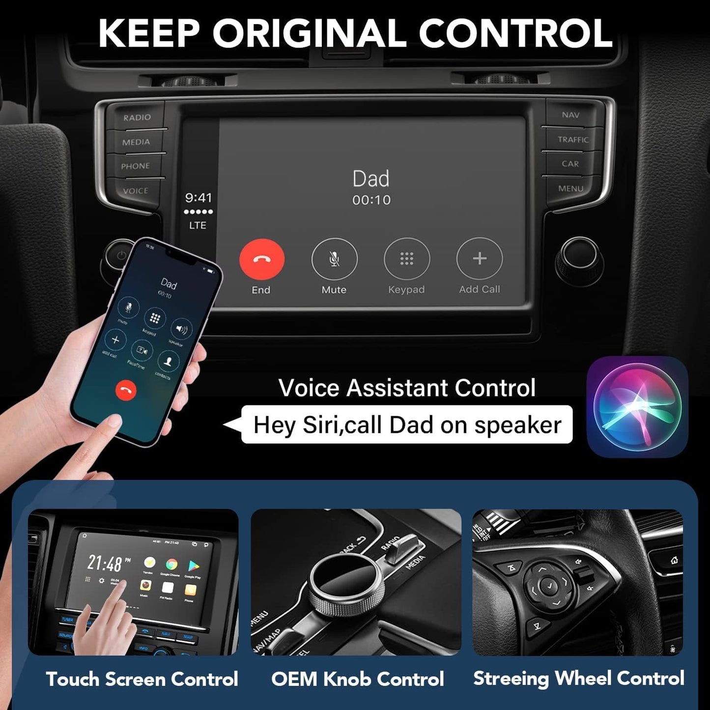 Wireless CarPlay Adapter Compatible with iPhone iOS 10+ & from 2015 Cars