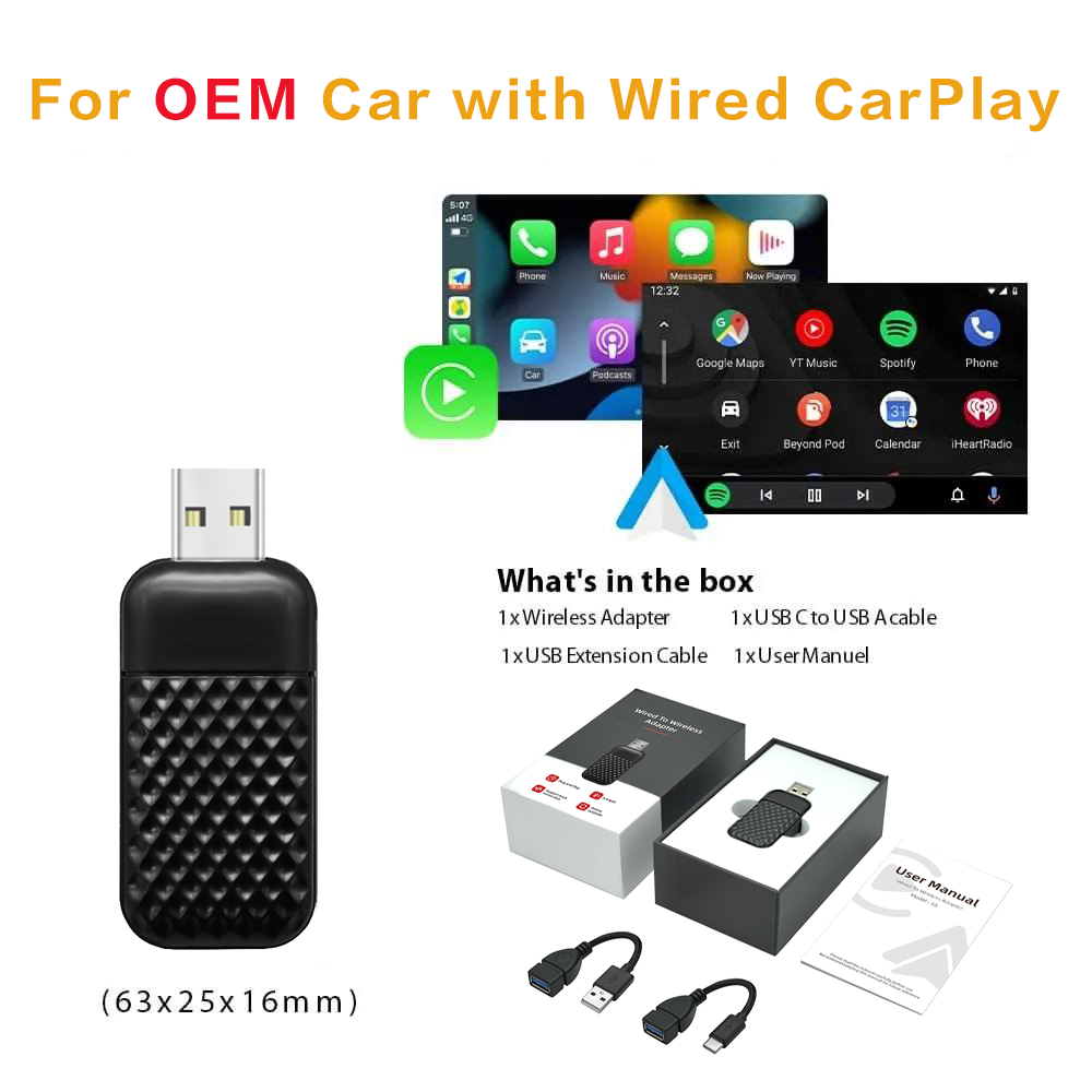 2 in 1 Wireless CarPlay & Android Auto Adapter Plug & Play 	Converts Wired to Wireless for Factory Wired Cars from 2016+